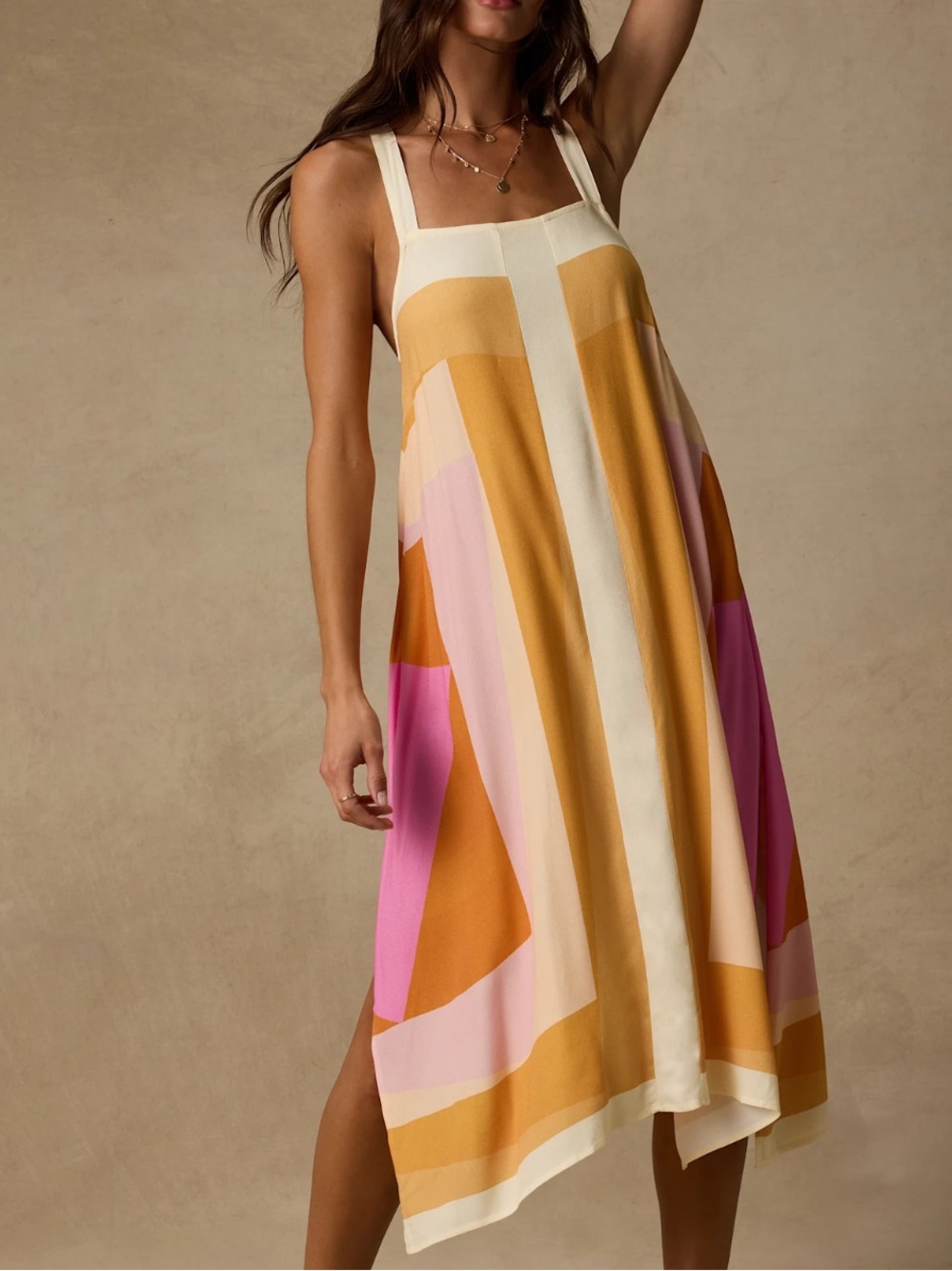 O’Neill Miranda White Multi Geometric Print Midi Dress